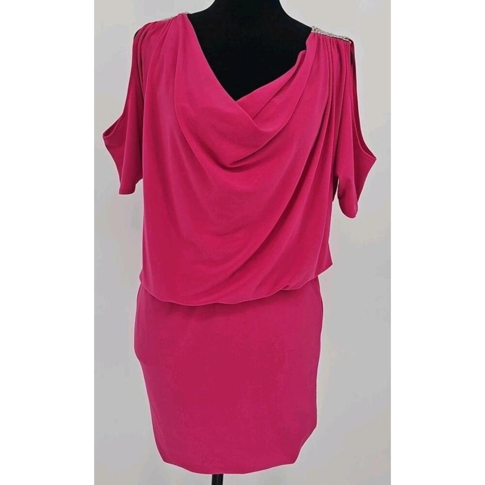Vtg Y2K Cache Pink Cocktail Dress XS Cowl Neck Blouson Glam Barbiecore